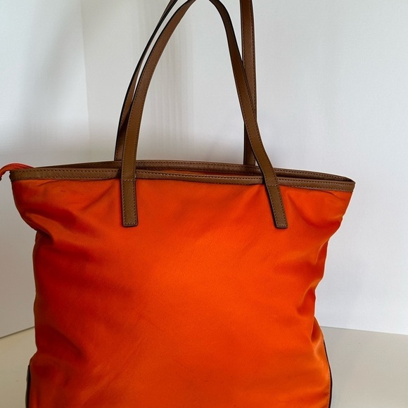 Michael Kors Autumn Orange Nylon Tote with Brown Leather Trim & Gold Hardware - Picture 9 of 15